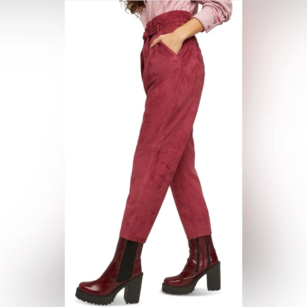 FREE PEOPLE Nightfall Vegan Suede High Rise Paperbag Waist Pants Casual Office